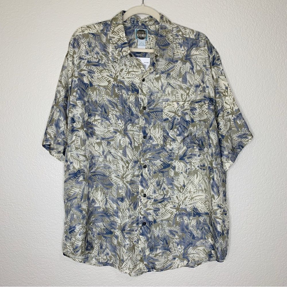 NWT Uomo by Nak 100% Silk Men’s Short Sleeves Button Down Shirt, Sz Large